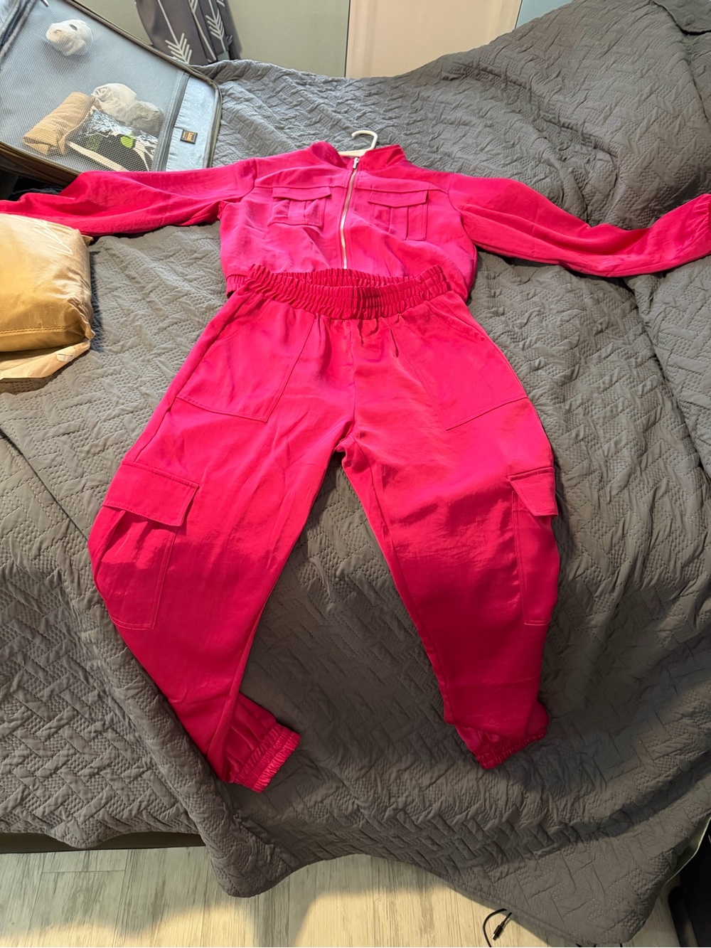 Women's Hot Pink Satin tracksuit set for sale - Picture 5 of 7